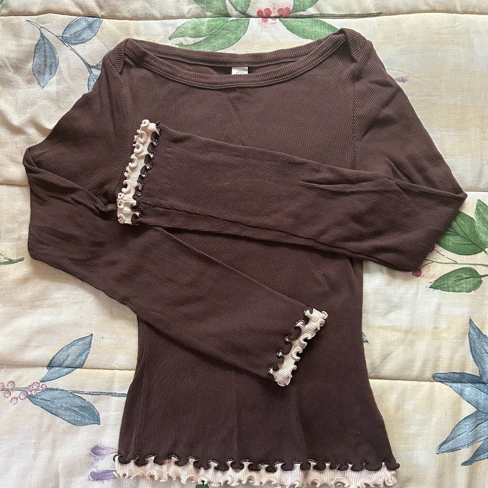 Kavio Teen Girls Brown/Beige Long Sleeve 100% Combed Cotton Size: L